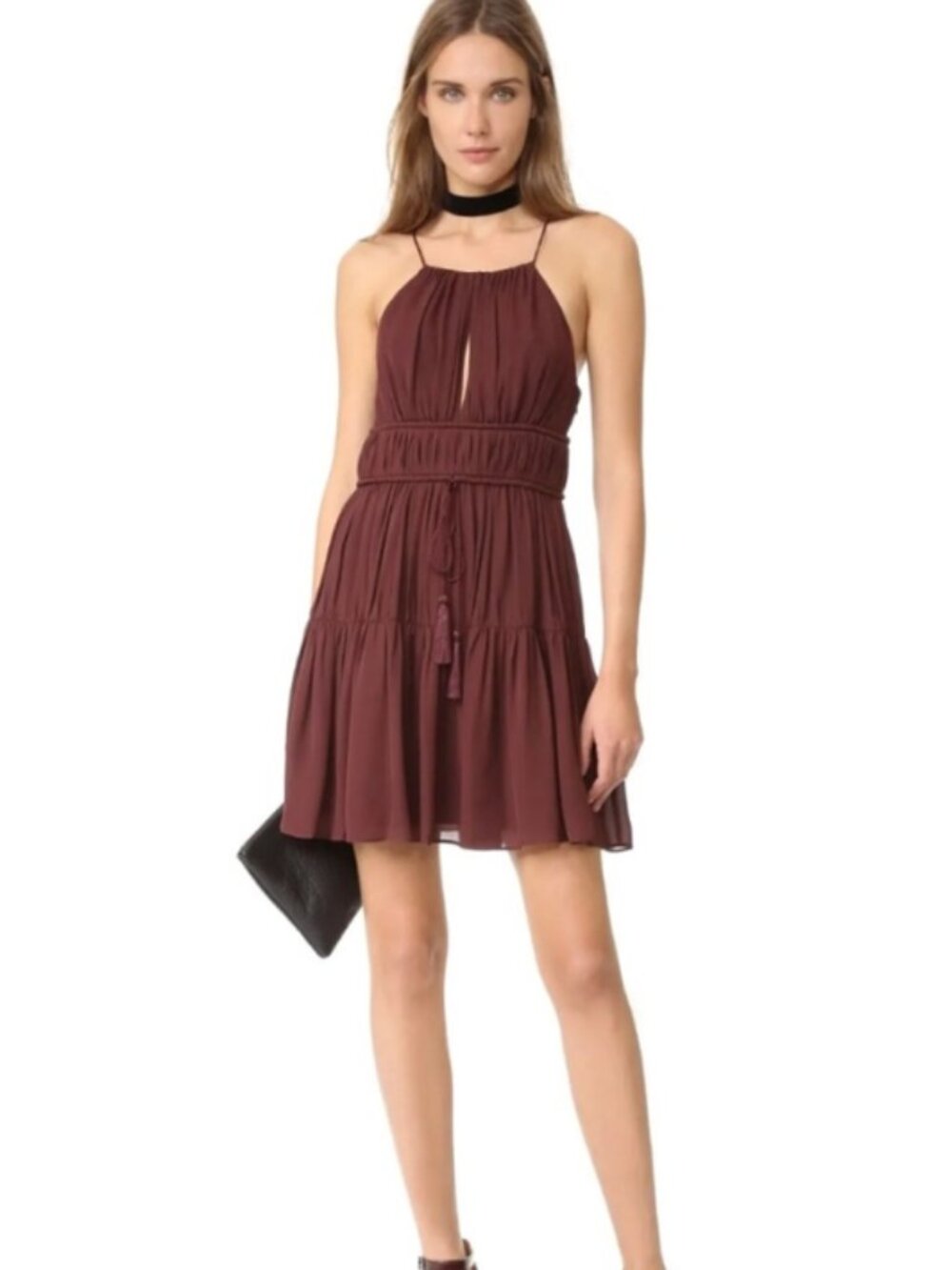 Cinq a Sept Lotus Brown Tiered Ruffle Cocktail Party Sleeveless Dress Size XS